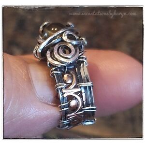 Citrine, sterling and copper gallery ring